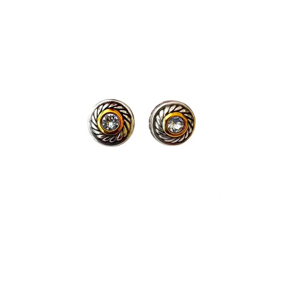Brighton Heiress Crystal Post Two Tone Silver/Gold Plate Pierced Earrings - Picture 5 of 7